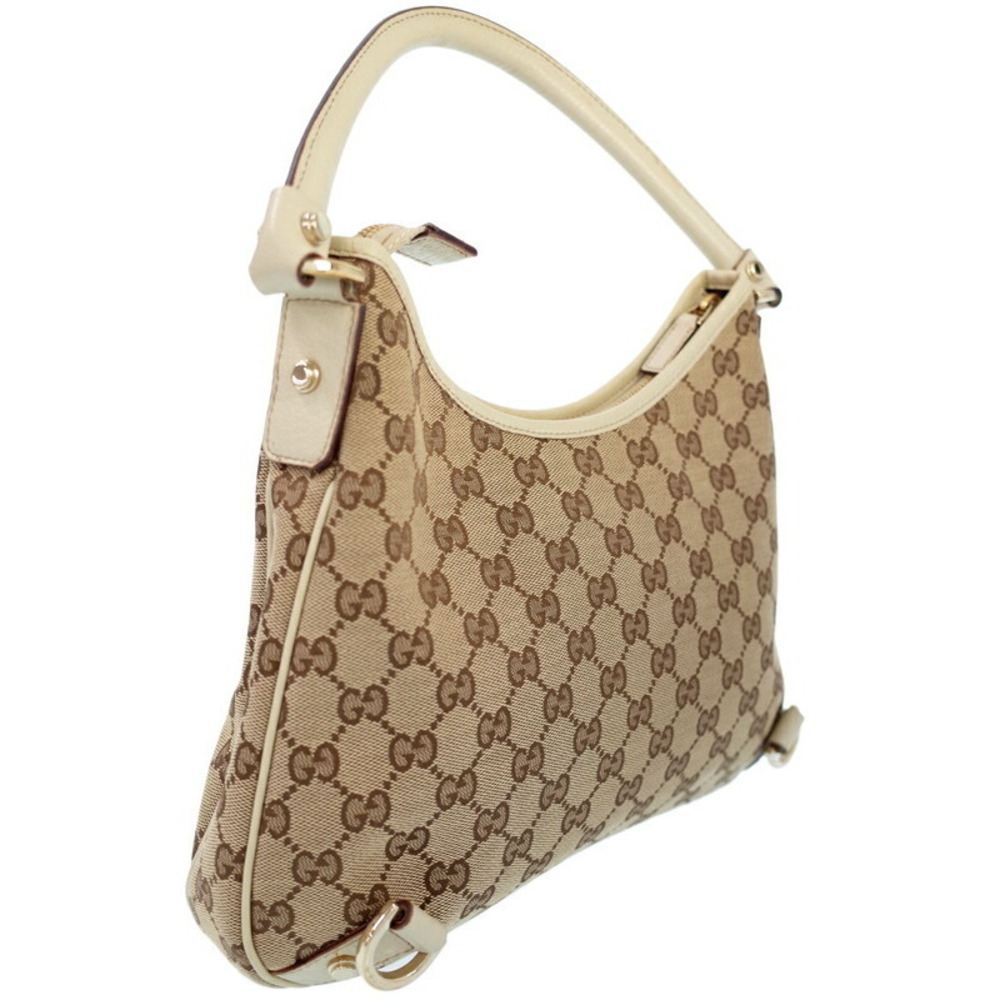 Gucci Leather Canvas Abbey Shoulder Brown Bag GG Tan